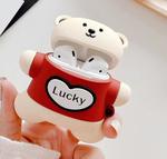 For Apple AirPods 1/2 Gen Universal Lucky Bear Bluetooth Headphone Protective Case(Red)
