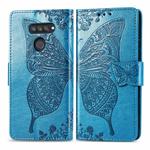 For LG K50S Butterfly Love Flower Embossed Horizontal Flip Leather Case with Bracket / Card Slot / Wallet / Lanyard(Blue)