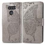 For LG K50S Butterfly Love Flower Embossed Horizontal Flip Leather Case with Bracket / Card Slot / Wallet / Lanyard(Gray)