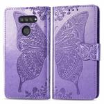 For LG K50S Butterfly Love Flower Embossed Horizontal Flip Leather Case with Bracket / Card Slot / Wallet / Lanyard(Light Purple)