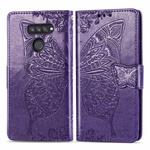 For LG K50S Butterfly Love Flower Embossed Horizontal Flip Leather Case with Bracket / Card Slot / Wallet / Lanyard(Dark Purple)