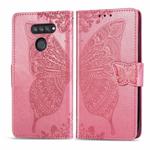 For LG K50S Butterfly Love Flower Embossed Horizontal Flip Leather Case with Bracket / Card Slot / Wallet / Lanyard(Pink)