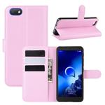 For Alcatel 1v (2019) （Fingerprint-free Version）Litchi Texture Horizontal Flip Protective Case with Holder & Card Slots & Wallet(Pink)