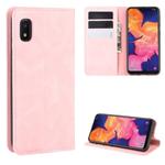 For Galaxy A10 Retro-skin Business Magnetic Suction Leather Case with Holder & Card Slots & Wallet(Pink)