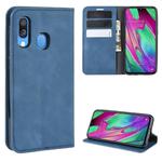 For Galaxy A40 Retro-skin Business Magnetic Suction Leather Case with Holder & Card Slots & Wallet(Dark Blue)