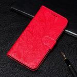 For Nokia 7.2   Lace Flower Embossing Pattern Horizontal Flip Leather Case with Holder & Card Slots & Wallet & Photo Frame & Lanyard(Red)