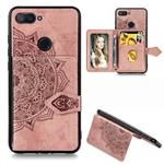 For Xiaomi Mi 8 Lite  Mandala Embossed Magnetic Cloth PU + TPU + PC Case with Holder & Card Slots & Wallet & Photo Frame & Strap(Rose Gold)