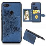 For Xiaomi Mi 8 Lite  Mandala Embossed Magnetic Cloth PU + TPU + PC Case with Holder & Card Slots & Wallet & Photo Frame & Strap(Blue)