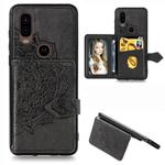 For Motorola P40 Mandala Embossed Magnetic Cloth PU + TPU + PC Case with Holder & Card Slots & Wallet & Photo Frame & Strap(Black)