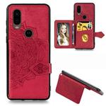 For Motorola P40 Mandala Embossed Magnetic Cloth PU + TPU + PC Case with Holder & Card Slots & Wallet & Photo Frame & Strap(Red)