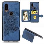 For Motorola P40 Mandala Embossed Magnetic Cloth PU + TPU + PC Case with Holder & Card Slots & Wallet & Photo Frame & Strap(Blue)