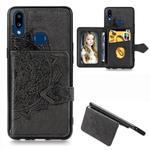 For Galaxy A10s Mandala Embossed Magnetic Cloth PU + TPU + PC Case with Holder & Card Slots & Wallet & Photo Frame & Strap(Black)