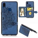 For Galaxy A10s Mandala Embossed Magnetic Cloth PU + TPU + PC Case with Holder & Card Slots & Wallet & Photo Frame & Strap(Blue)