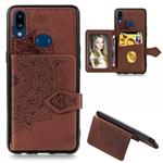 For Galaxy A10s Mandala Embossed Magnetic Cloth PU + TPU + PC Case with Holder & Card Slots & Wallet & Photo Frame & Strap(Brown)