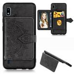For Galaxy A10 Mandala Embossed Magnetic Cloth PU + TPU + PC Case with Holder & Card Slots & Wallet & Photo Frame & Strap(Black)
