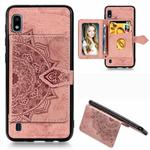 For Galaxy A10 Mandala Embossed Magnetic Cloth PU + TPU + PC Case with Holder & Card Slots & Wallet & Photo Frame & Strap(Rose Gold)