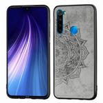 For Xiaomi Redmi Note 8T Embossed Mandala Pattern PC + TPU + Fabric Phone Case with Lanyard & Magnetic(Gray)