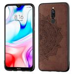 For Xiaomi Redmi 8 Embossed Mandala Pattern PC + TPU + Fabric Phone Case with Lanyard & Magnetic(Brown)