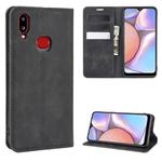 For Galaxy A10s Retro-skin Business Magnetic Suction Leather Case with Holder & Card Slots & Wallet(Black)