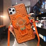 For iPhone 11 Pro Leather Sunflower Buckle Bracket Mobile Phone Protective Case(Orange)