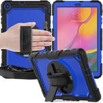 For Galaxy Tab A10.1 2019 / T510 Shockproof Colorful Silica Gel + PC Protective Case, with Holder & Shoulder Strap(Black+Blue)