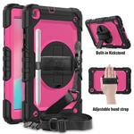 For Galaxy Tab A8.0 2019 / T290 Shockproof Colorful Silica Gel + PC Protective Case, with Holder & Shoulder Strap & Hand Strap(Black+Hot Pink)