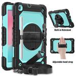 For Galaxy Tab A8.0 2019 / T290 Shockproof Colorful Silica Gel + PC Protective Case, with Holder & Shoulder Strap & Hand Strap(Black+Light Blue)