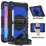 For Galaxy Tab A8.0 2019 / T290 Shockproof Colorful Silica Gel + PC Protective Case, with Holder & Shoulder Strap & Hand Strap(Black+Dark Blue)