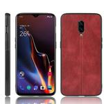 For OnePlus 6T Shockproof Sewing Cow Pattern Skin PC + PU + TPU Case(Red)
