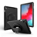 For iPad 9.7 2017/2018  360 Degree Rotation PC + Silicone Protective Case with Holder & Hand-strap(Black)