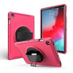 For iPad 9.7 2017/2018  360 Degree Rotation PC + Silicone Protective Case with Holder & Hand-strap(Rose Red)