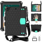 For iPad 9.7 2017/2018 Honeycomb Design EVA + PC Four Corner Anti Falling Flat Protective Shell With Straps(Black + Mint)