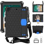For iPad 9.7 2017/2018 Honeycomb Design EVA + PC Four Corner Anti Falling Flat Protective Shell With Straps(Black+Blue)