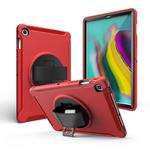 For iPad 10.2 2019 360 Degree Rotation PC + Silicone Protective Case with Holder & Hand-strap(Red)