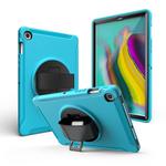 For iPad mini 4/5 360 Degree Rotation PC + Silicone Protective Case with Holder & Hand-strap(Light Blue)