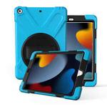 For iPad 10.2 2021 / 2020 / 2019 360 Degree Rotation PC + Silicone Protective Case with Holder & Hand-strap(Light Blue)