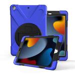 For iPad 10.2 2021 / 2020 / 2019 360 Degree Rotation PC + Silicone Protective Case with Holder & Hand-strap(Dark Blue)