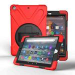 For Amazon fire HD10(2017)(2018)(2019)  360 Degree Rotation PC + Silicone Protective Case with Holder & Hand-strap(Red)