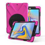 For Galaxy  Tab A 10.5 T590/T595 360 Degree Rotation PC + Silicone Protective Case with Holder & Hand-strap(Rose Red)