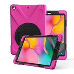 For Galaxy Tab A 10.1 （2019） T510/T515   360 Degree Rotation PC + Silicone Protective Case with Holder & Hand-strap(Rose Red)