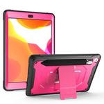 For iPad 10.2 2019 360 Degree Rotation PC + Silicone Protective Case with Holder & Hand-strap(Rose Red)