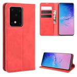 For Galaxy S20 Ultra Retro-skin Business Magnetic Suction Leather Case with Holder & Card Slots & Wallet(Red)