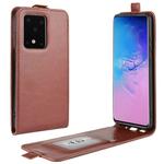 For Galaxy S20 Ultra R64 Texture Single Vertical Flip Leather Protective Case with Card Slots & Photo Frame(Brown)