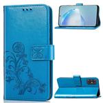 For Galaxy S20+ Four-leaf Clasp Embossed Buckle Mobile Phone Protection Leather Case with Lanyard & Card Slot & Wallet & Bracket Function(Blue)