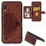 For Galaxy M10  Mandala Embossed Magnetic Cloth PU + TPU + PC Case with Holder & Card Slots & Wallet & Photo Frame & Strap(Brown)