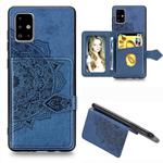 For Galaxy A51 Mandala Embossed Magnetic Cloth PU + TPU + PC Case with Holder & Card Slots & Wallet & Photo Frame & Strap(Blue)