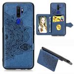 For Oppo A9（2020） Mandala Embossed Magnetic Cloth PU + TPU + PC Case with Holder & Card Slots & Wallet & Photo Frame & Strap(Blue)