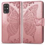 For Galaxy S20+ Butterfly Love Flower Embossed Horizontal Flip Leather Case with Bracket / Card Slot / Wallet / Lanyard(Rose Gold)