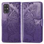 For Galaxy S20+ Butterfly Love Flower Embossed Horizontal Flip Leather Case with Bracket / Card Slot / Wallet / Lanyard(Dark Purple)