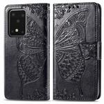 For Samsung Galaxy S20 Ultra Butterfly Love Flower Embossed Horizontal Flip Leather Case with Bracket / Card Slot / Wallet / Lanyard(Black)